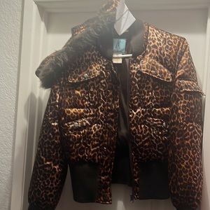 Used Marciano Leopard jacket with fur hood